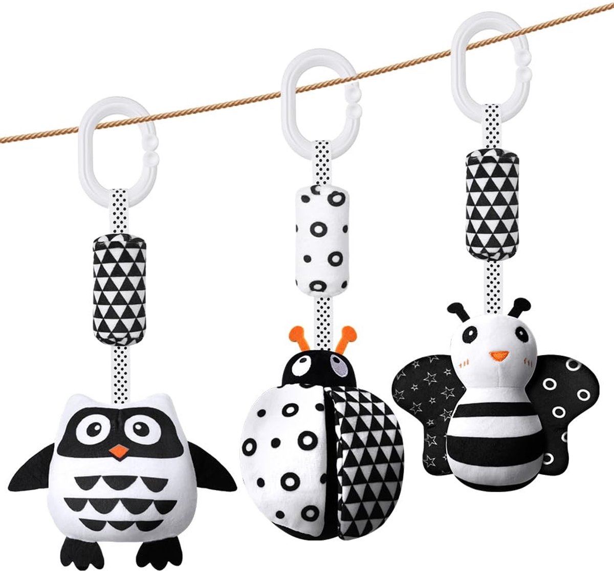 Solidchoice - Set van 3 Hangende Rammelaars voor Baby's met Zwart-witte Ontwerpen