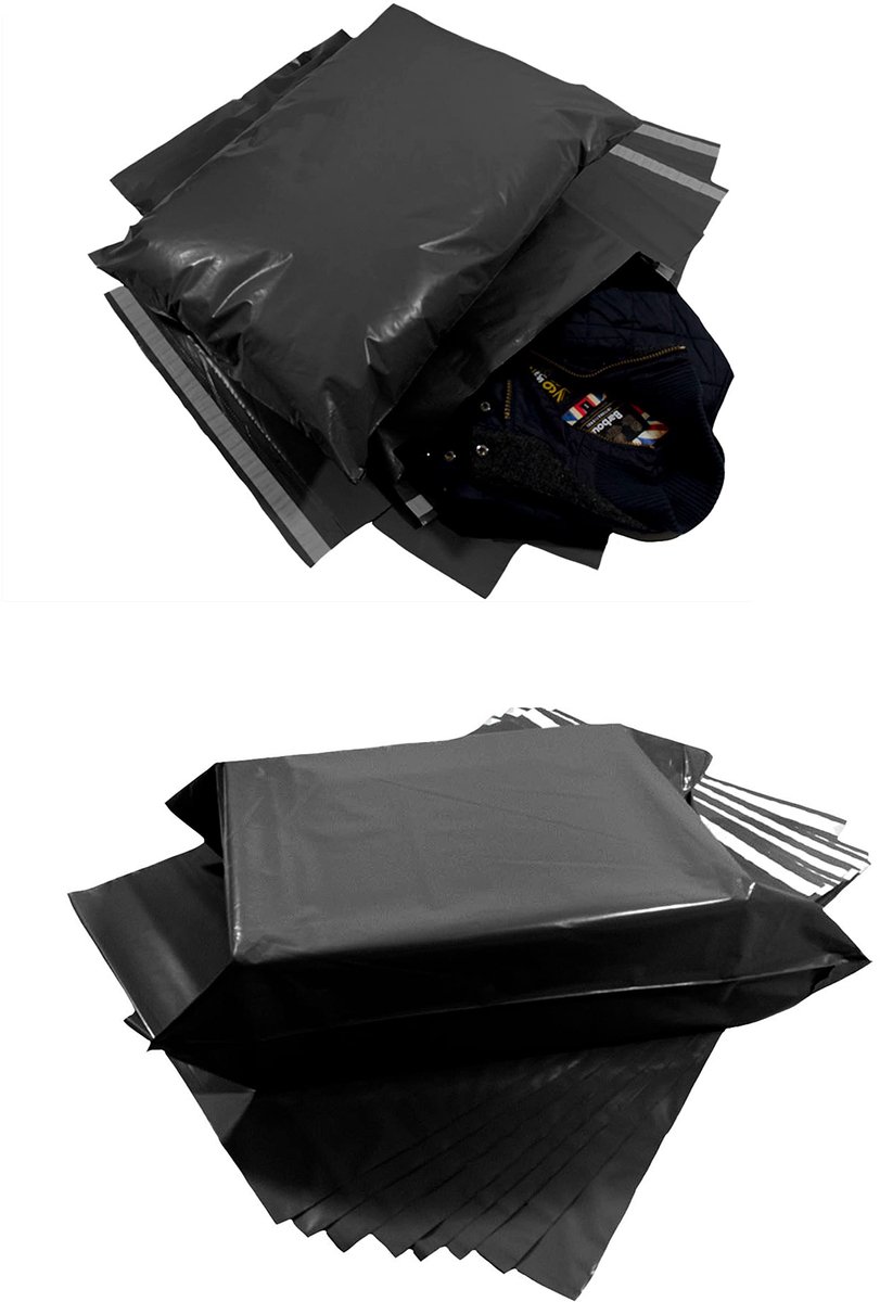 Zwarte plastic verzendtas 60 cm x 45 cm - heavy duty - zelfsluitend - voor het verpakken van grote pakketten - ShopVlot