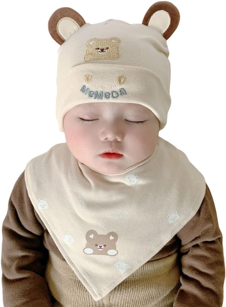 Baby muts en slabbetjes - schattige berenoren - unisex katoen - voor 0-12 maanden - ShopVlot