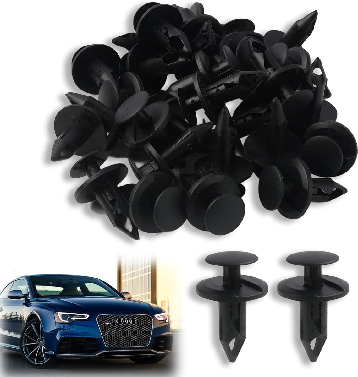 Plastic rivets set 8 mm - zwarte bevestigingsclips - voor carrosserie en panelen - ideaal voor reparatie - ShopVlot