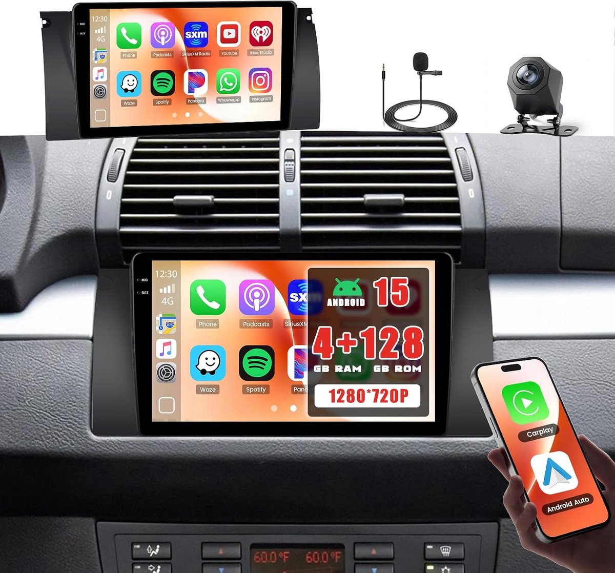 Auto Radio 9'' Incell Touchscreen - 4+128G Android 15 - Draadloze Carplay - Navigatie en Bluetooth - ShopVlot