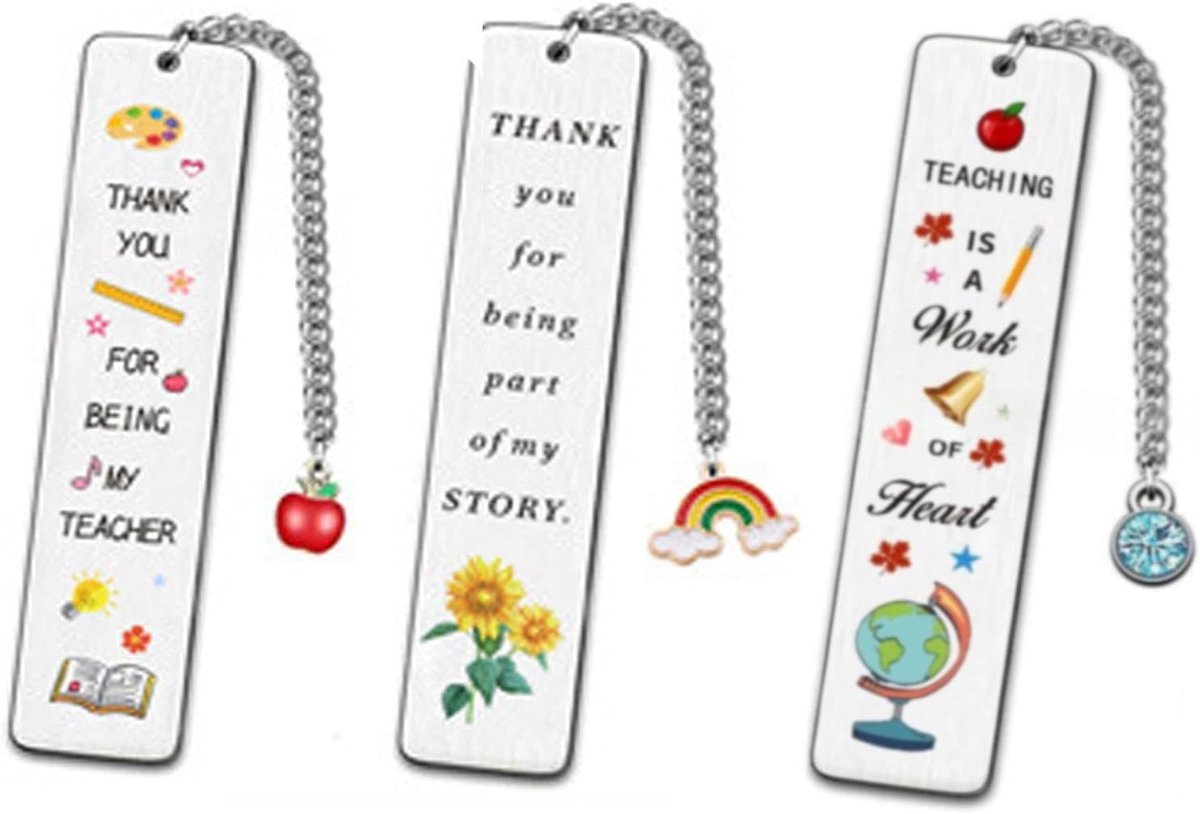 bladwijzers bedankje lerares - 3 stuks roestvrij staal - elegant en duurzaam - perfect voor boekenliefhebbers - ShopVlot