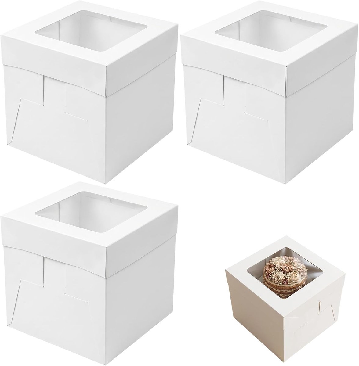 Transporttaartdozen 20×20×20 cm - Wit Karton - Met Venster - Voor Verjaardagstaarten - ShopVlot