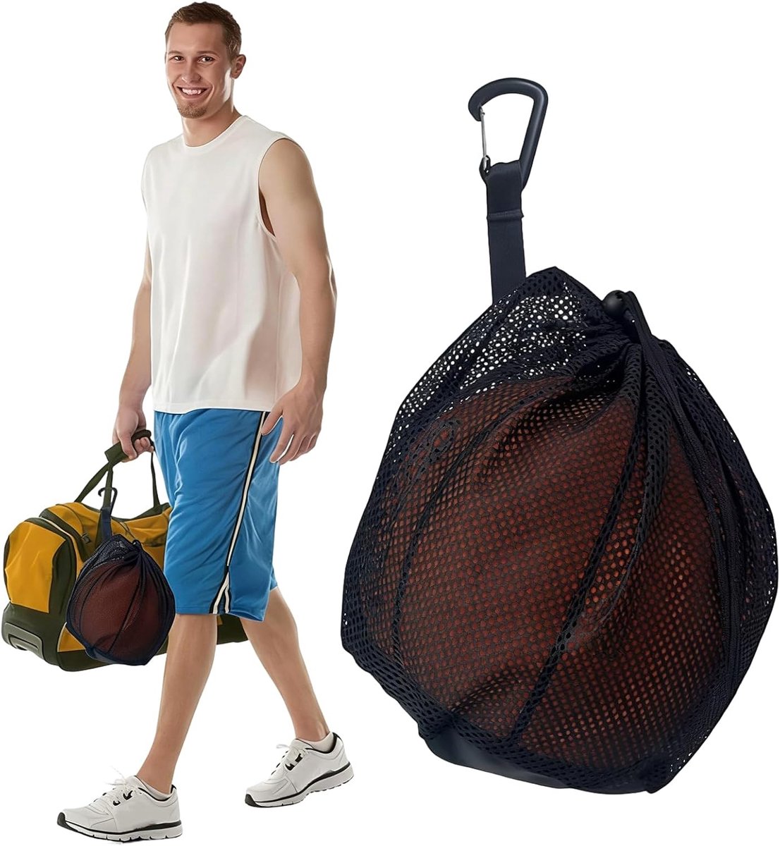 Rugbybal mesh tas - Extra grote capaciteit - Draagbaar en opvouwbaar - Ideaal voor sportballen - ShopVlot