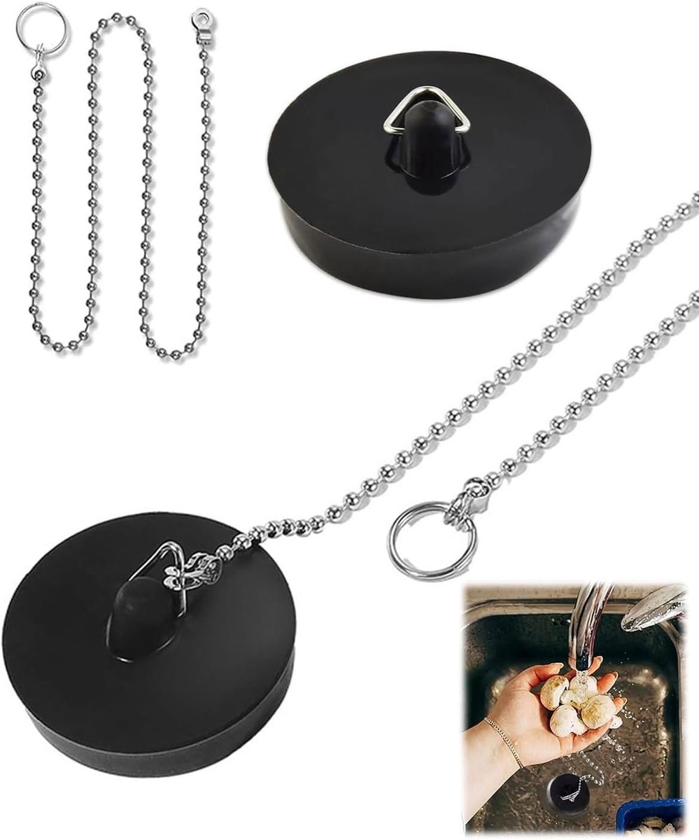 Afvoerstopper - Rubberen Stopper met 40 cm Ketting - Universele Maat voor Wastafel en Bad - Eenvoudig in Gebruik - ShopVlot