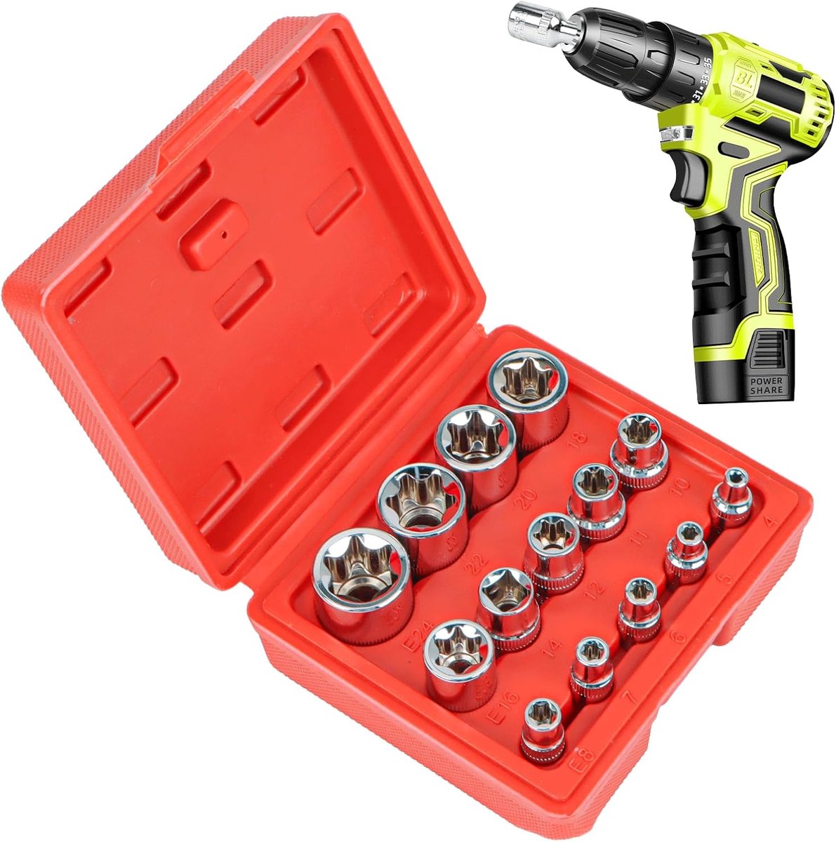 Torx steeksleutelset 14-delig - chrome vanadium staal - E4-E24 - ideaal voor precisiewerk - ShopVlot