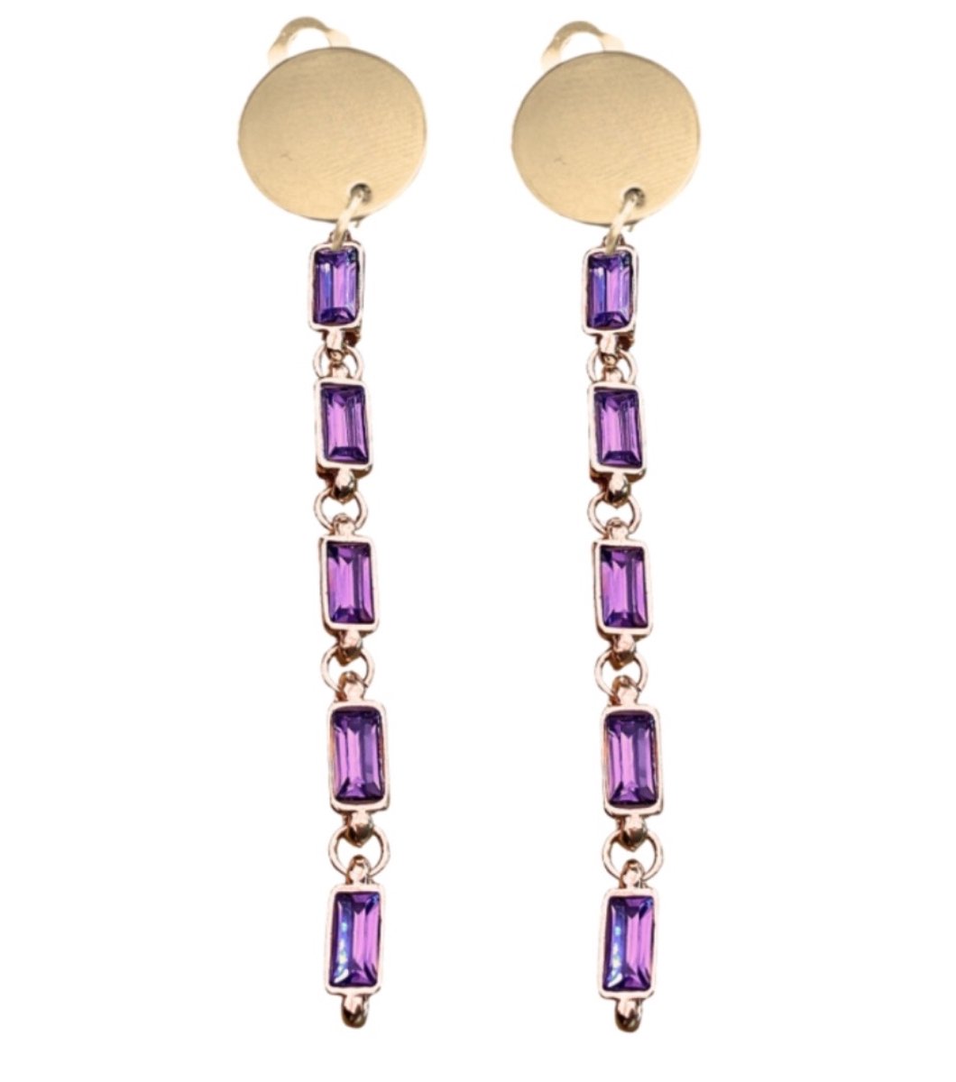 Clip oorbellen -Camino goudkleurig Paars 10 cm- geen gaatje- Charme Bijoux