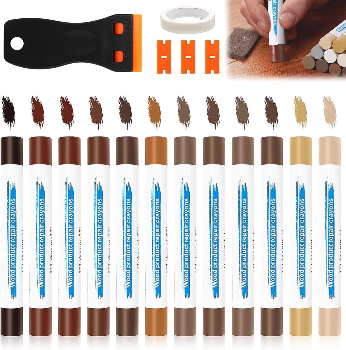 Laminaat reparatieset 12 kleuren bruin - Houtreparatieset - Brede afdekking - Ideaal voor vloeren - ShopVlot