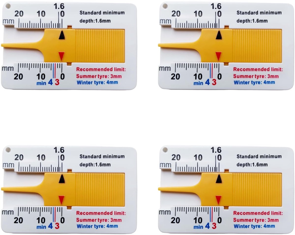Solidchoice - Set van 4 Plastic Dieptemeters voor Bandenprofiel