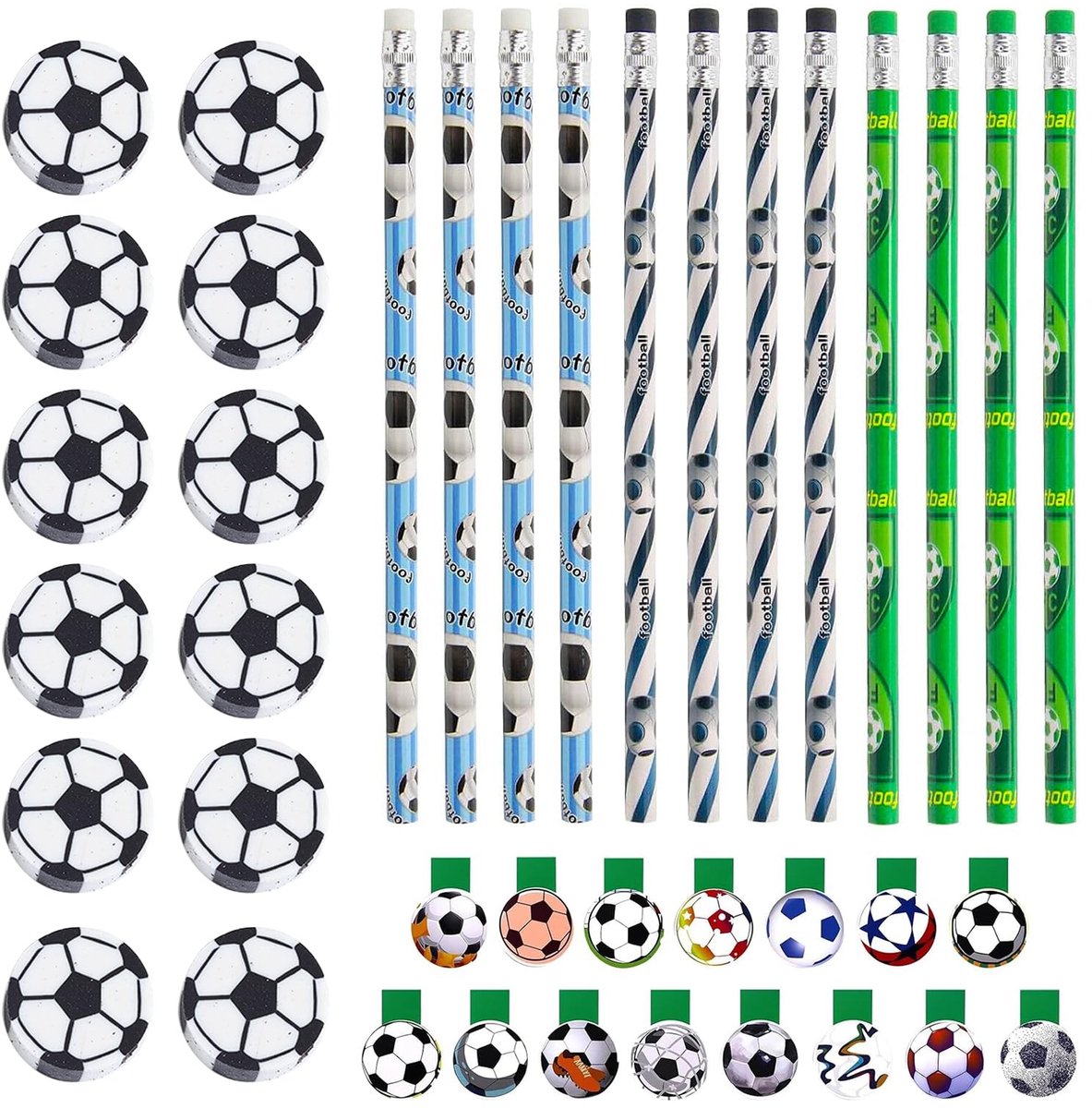 Solidchoice - Set van 15 Magnetische Boekenleggers met Voetbal Pencils en Gum