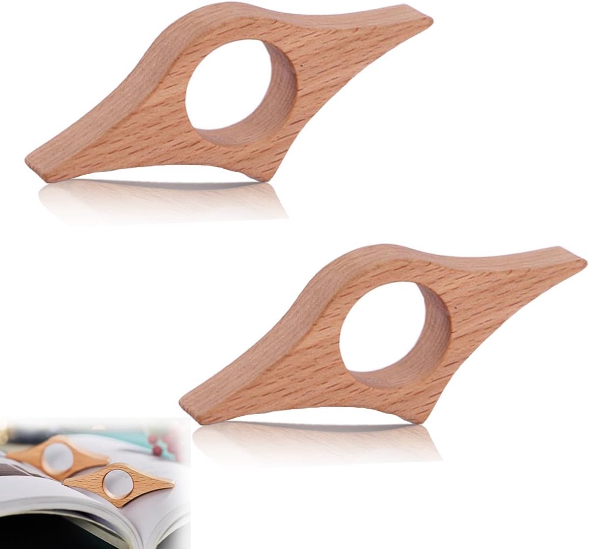 Boeksteun set van 2 - Beukenhout - Handgemaakt - Perfect voor boekliefhebbers - ShopVlot