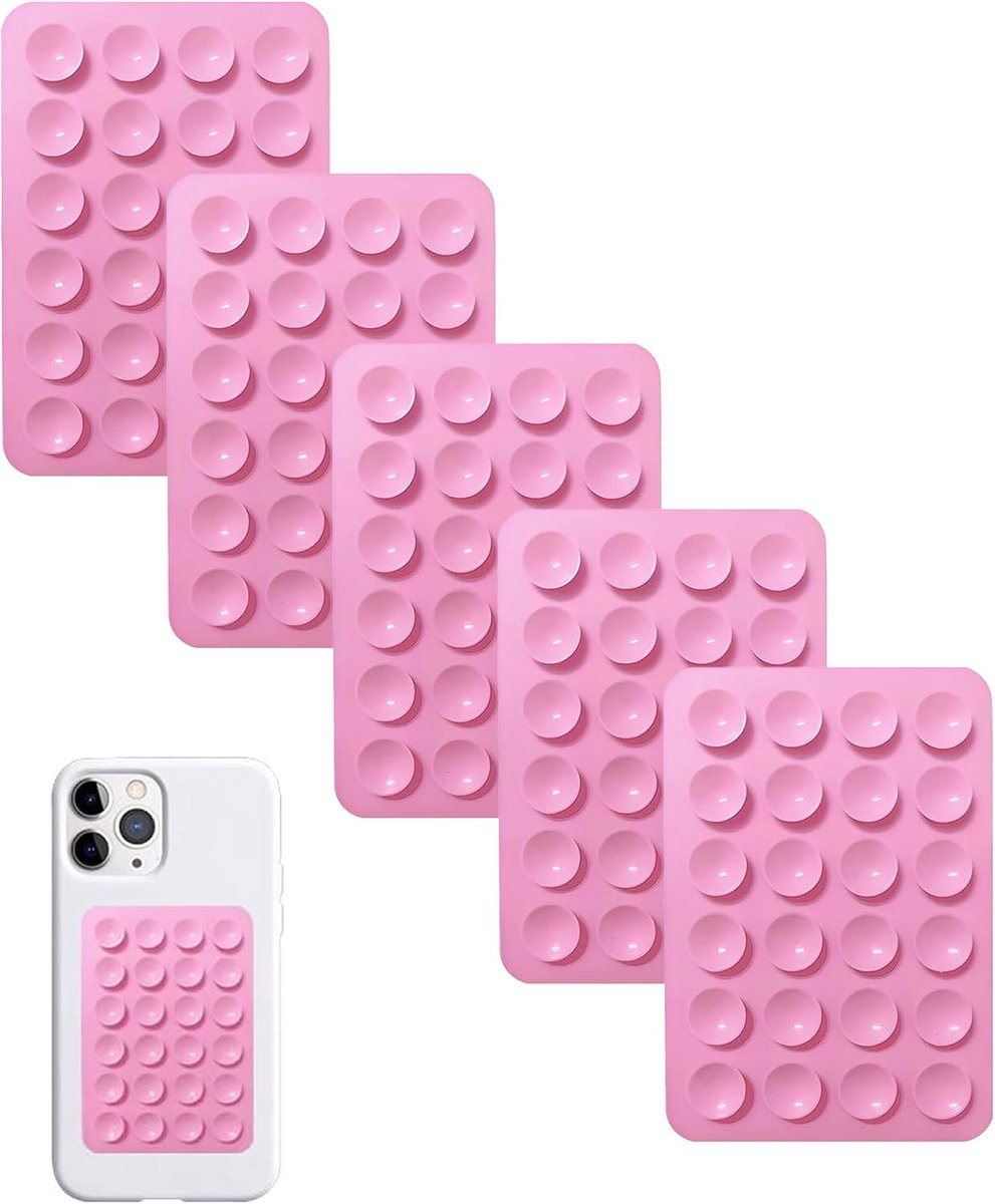 Siliconen zuignap dubbelzijdig - 5 stuks - zwart en roze - antislip voor selfies - ShopVlot