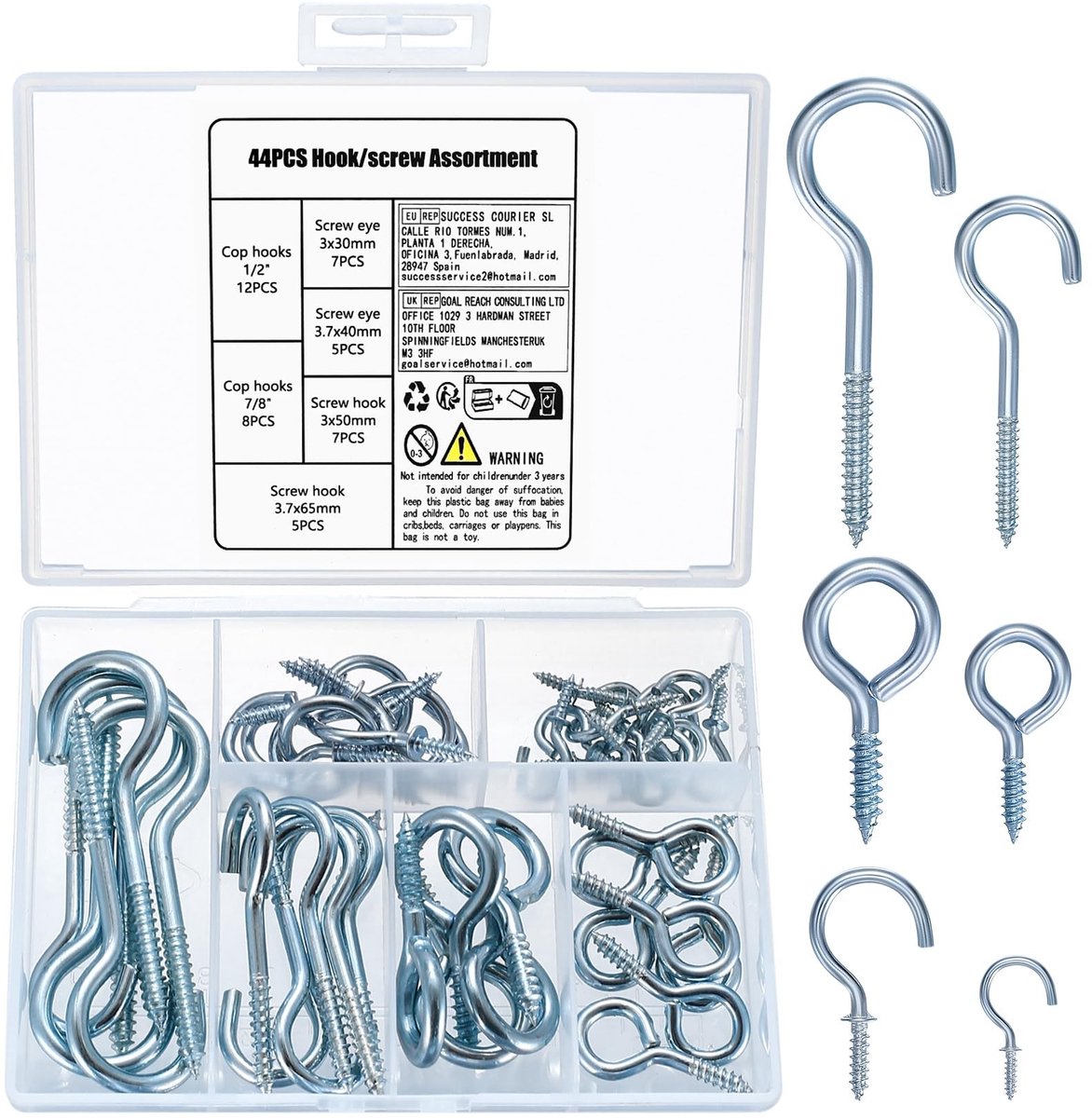 Solidchoice - Set van 44 Schroefhaken voor Meerdere Toepassingen