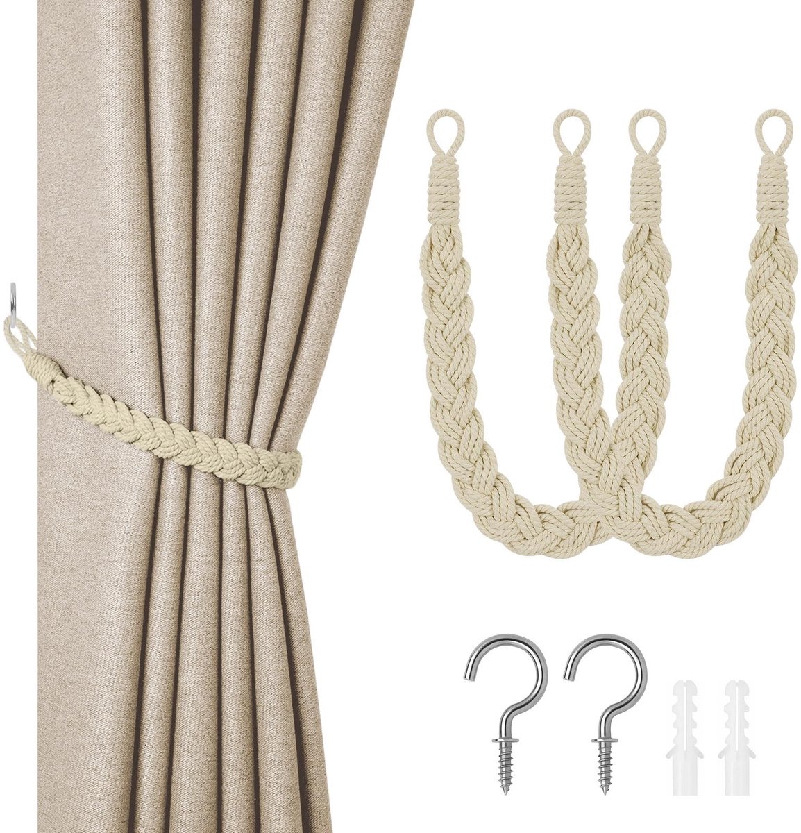 Solidchoice - Handgeweven Gordijnbanden, Set van 2 in Off-White