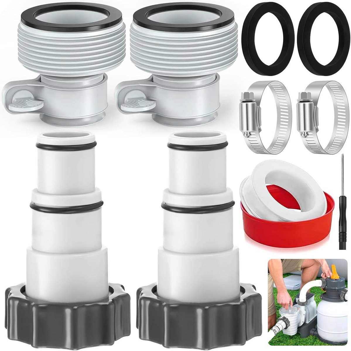 Poolslang adapter set - type A en B - 4 stuks - ideaal voor Intex zwembaden - eenvoudig aan te sluiten - ShopVlot