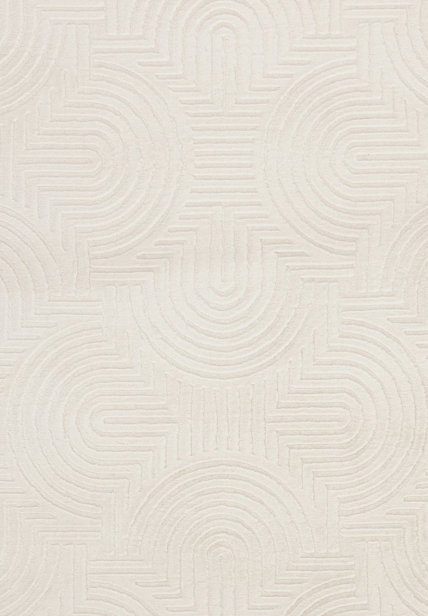 Padiro laagpolig japandi vloerkleed 80 x 150 cm - creme - modern geometrisch design - met reliëf - voor binnen en buiten - van polyester en katoen