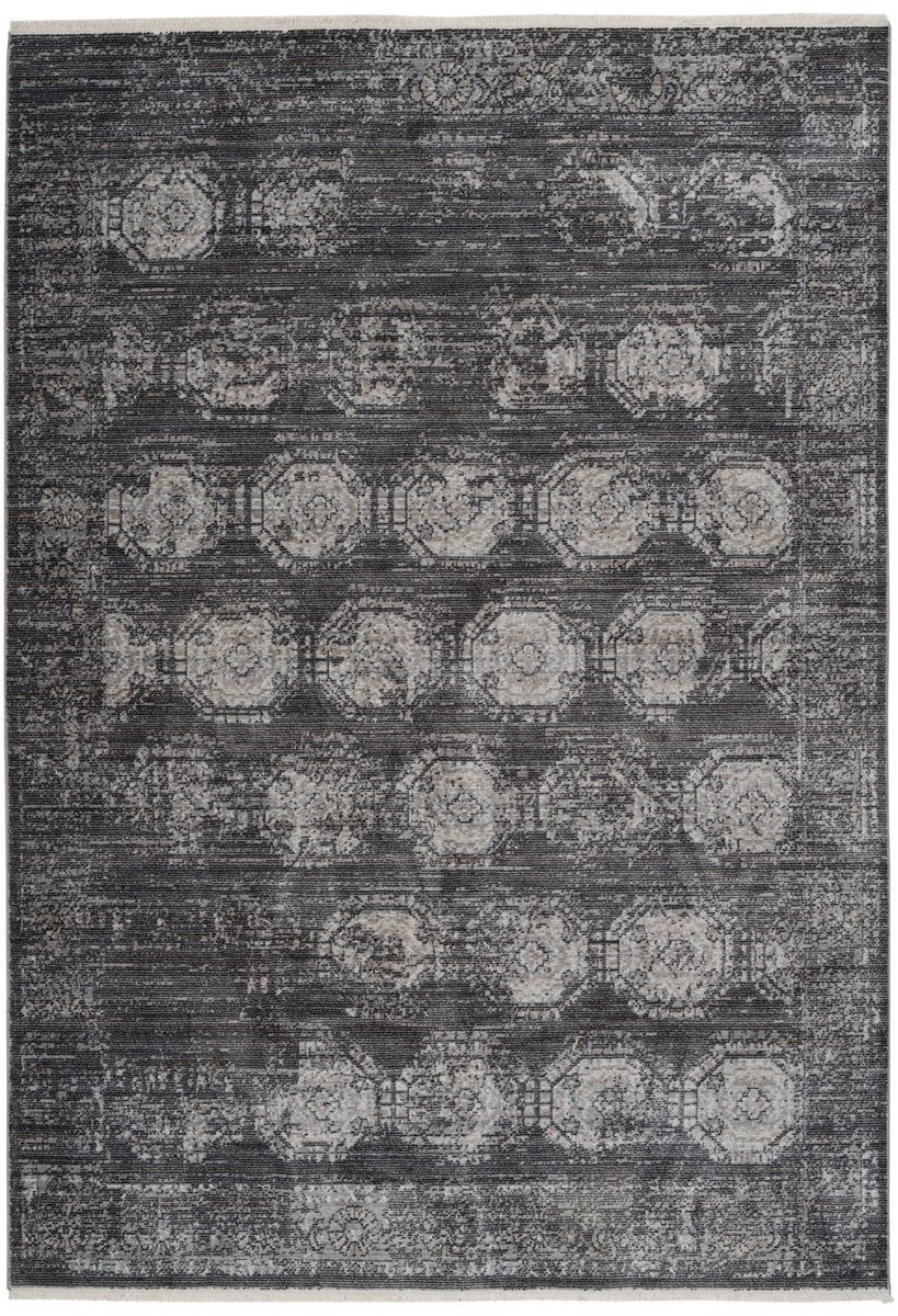 Padiro laagpolig vloerkleed 160 x 230 cm - antraciet - vintage oosters design - met franjes - geschikt voor vloerverwarming - van polypropyleen