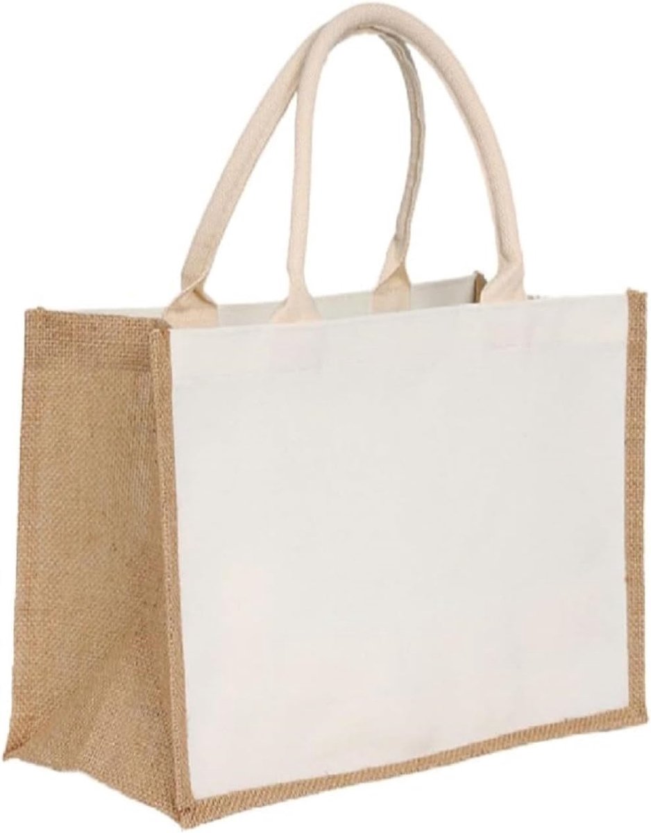 Jute tas grote shopper - stevige jute stof - met handvat - ideaal voor boodschappen - ShopVlot