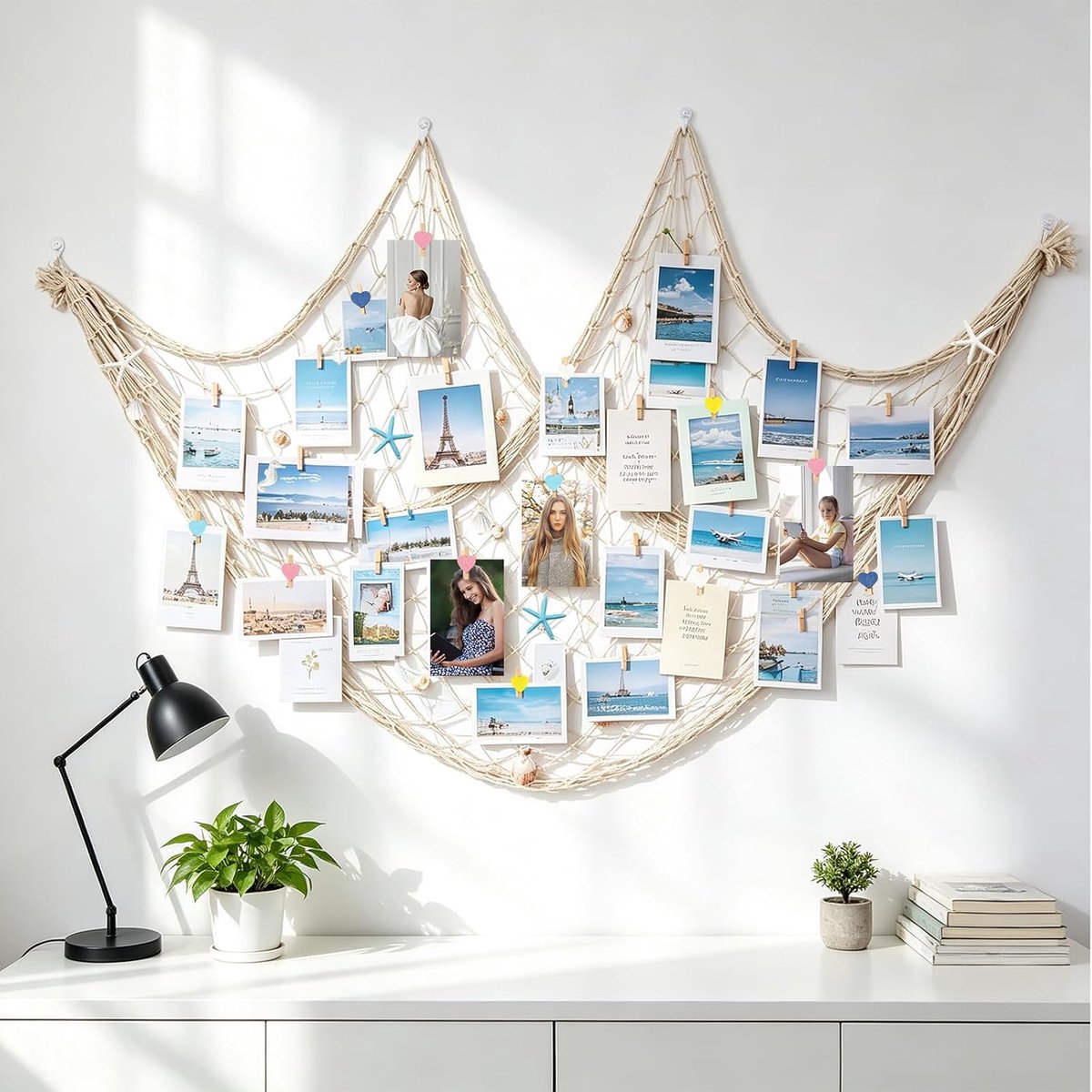 Visnet fotowand DIY set 1,5 x 2 m - beige katoenen net - maritieme decoratie - voor unieke fotowand - ShopVlot