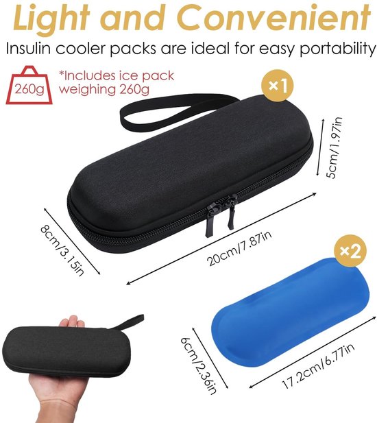 Insuline koeltas - Met 2 koelelementen - Insulinepennen koeltas - Diabetes tas medische etui - Koelbox - Koeltasje voor op reis - Isolerende Insuline Etui voor op Reis - Koeltas voor medicijnen - Waterdicht en temperatuurisolerend - Zwart — afbeelding 3