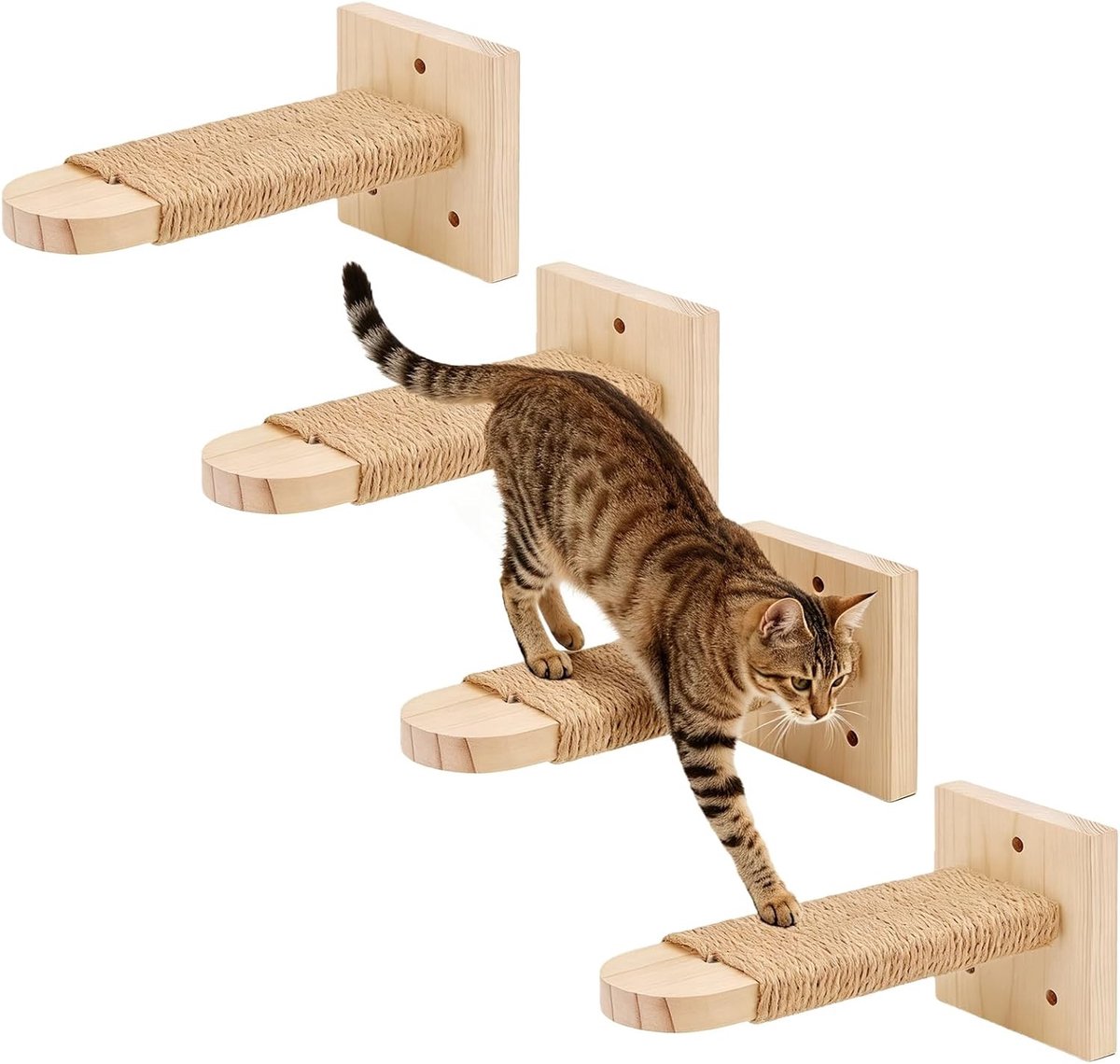 Kattentrap - Houtkleur - Klimniveau 20 cm - Massief Hout - Voor Katten