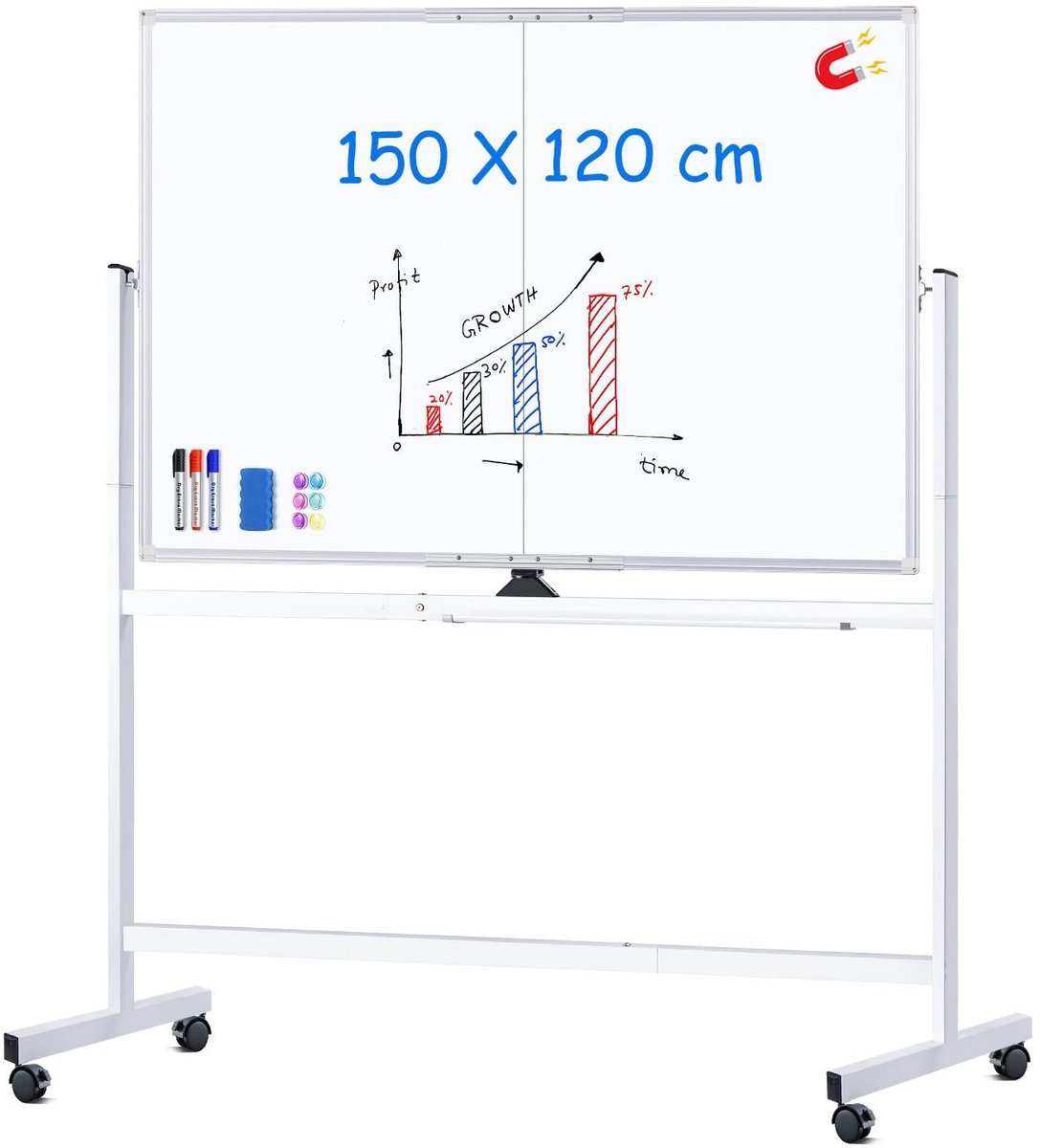 Solidchoice - Mobiele Dubbelzijdige Whiteboard met Magnetische Aluminium Frame