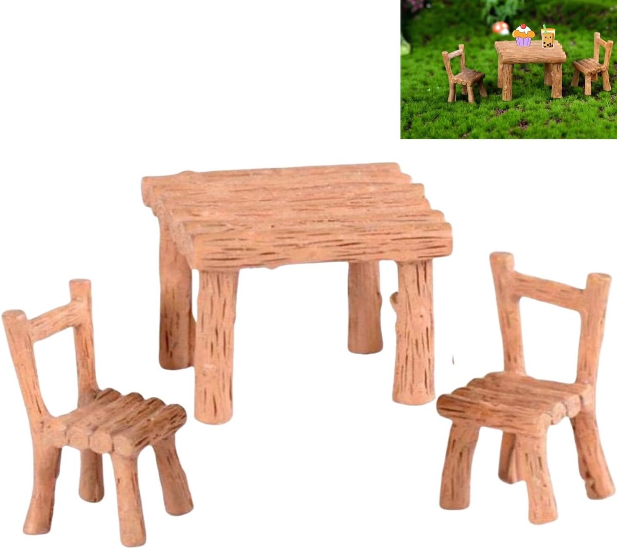 Table Chair Resin Skill, 3 Pcs Miniature Table and Chair for Miniature Fairy Garden Micro Landscape Ornament - ShopVlot