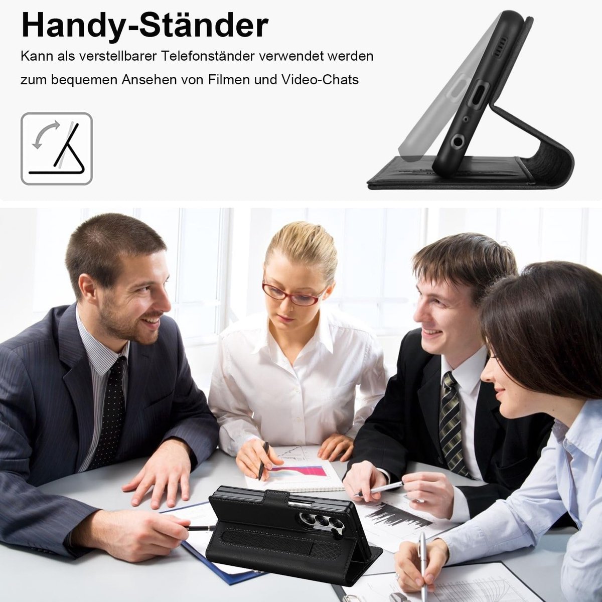 Hoes voor mobiele telefoon voor Samsung Galaxy Z Fold 4, lederen hoes met S Pen Slot, klaphoes voor Galaxy Fold 4 - ShopVlot