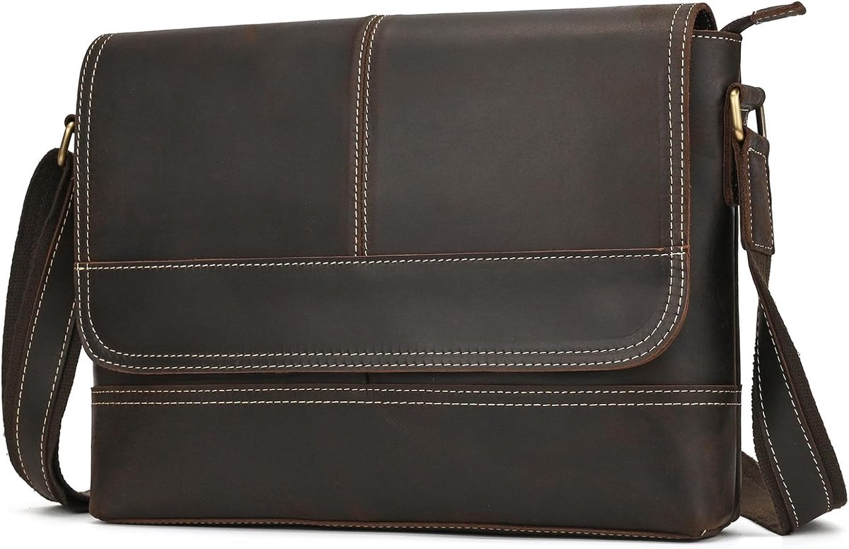 Genuine Leather Shoulder Bag, Genuine Leather, Small Laptop Bag up to 11 Inches, Messenger Bag with Shoulder Strap - ShopVlot