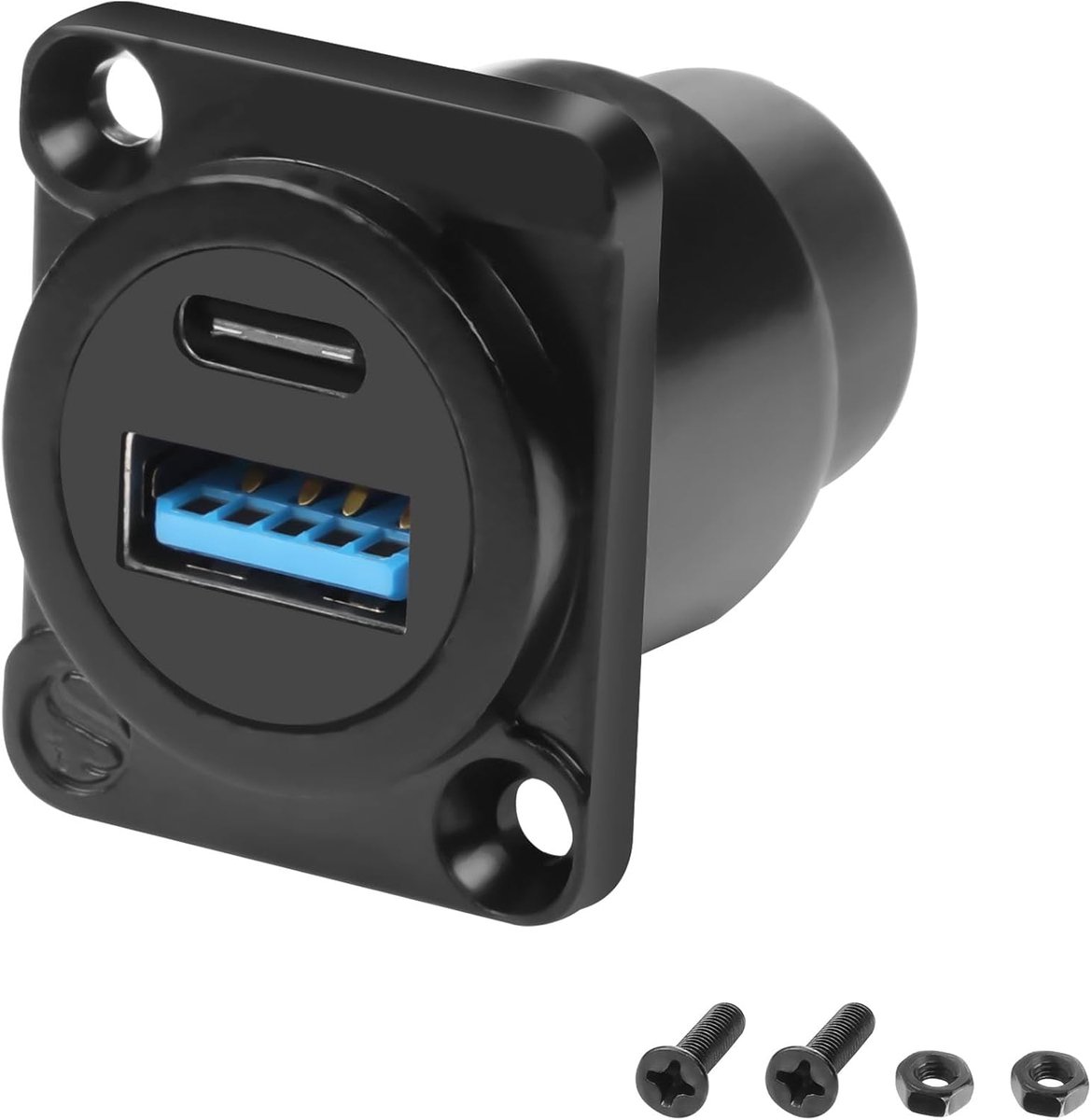 XMSJSIY USB 3.0 Type-C D-Type Panel Mount Coupler USB 3.0 A/Type C 20V3A 60W Bus to Bus Solderless Plug Chassis Panel - ShopVlot