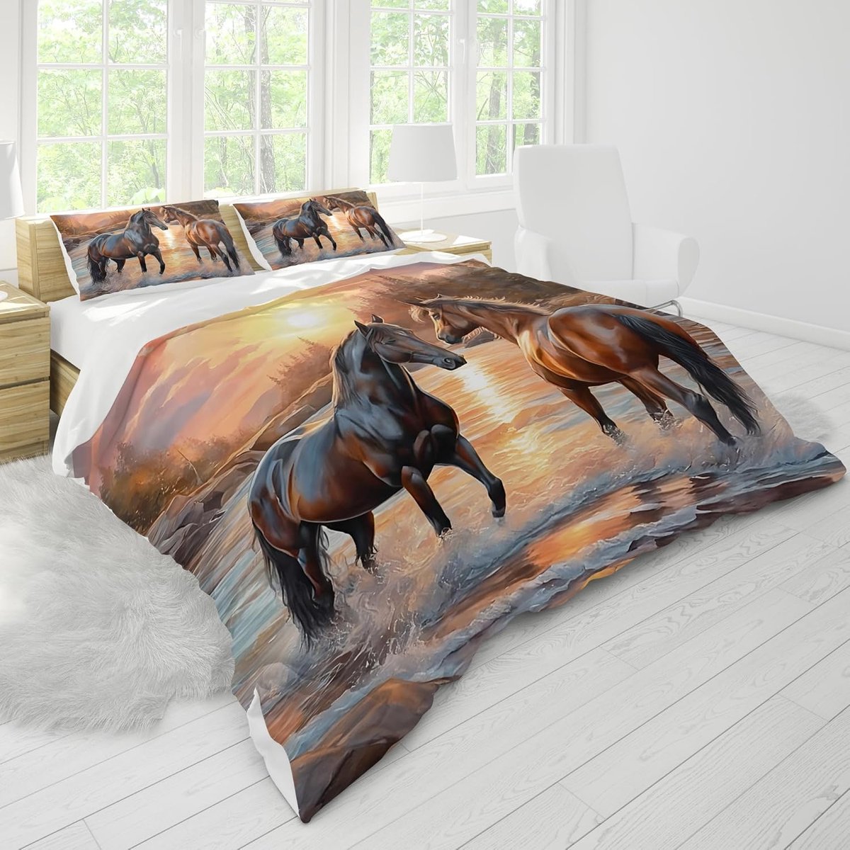 Horse Bed Linen 135 x 200 cm, 3D Horse Bedding Sets with Zip, Super Soft Comfortable Microfibre Bed Linen, 3-Piece - ShopVlot
