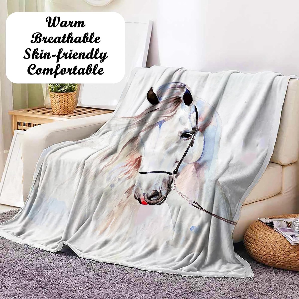 Horse Cuddly Blanket, Flannel Blanket, Fleece Blanket, Fluffy Soft and Warm 3D Horse Blanket Sofa Blanket Sofa Blanket - ShopVlot
