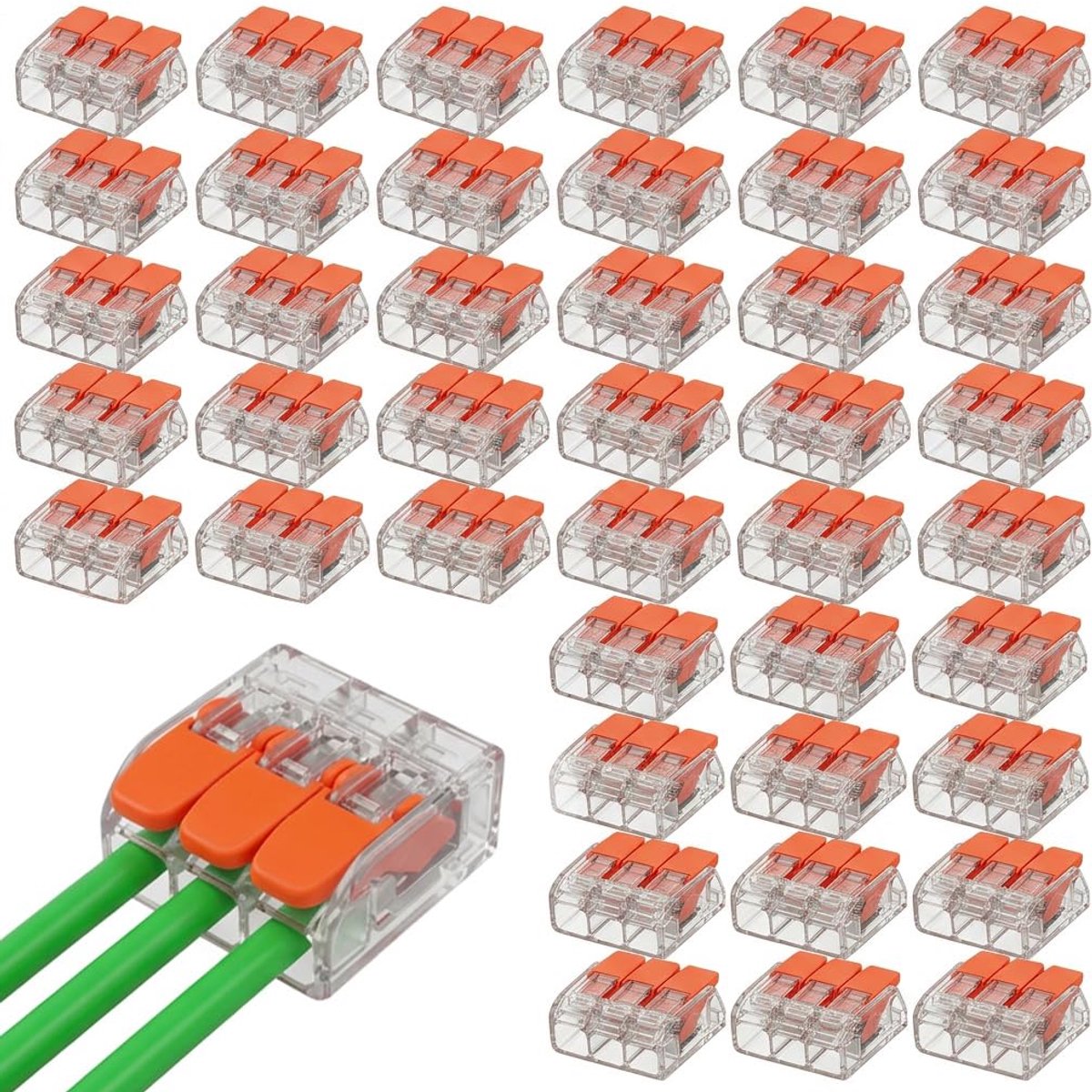 50 stuks snelle elektrische connectoren, snel zonder gereedschap, 4,0 mm, klemblokken, 3 aansluitingen voor vaste en - ShopVlot