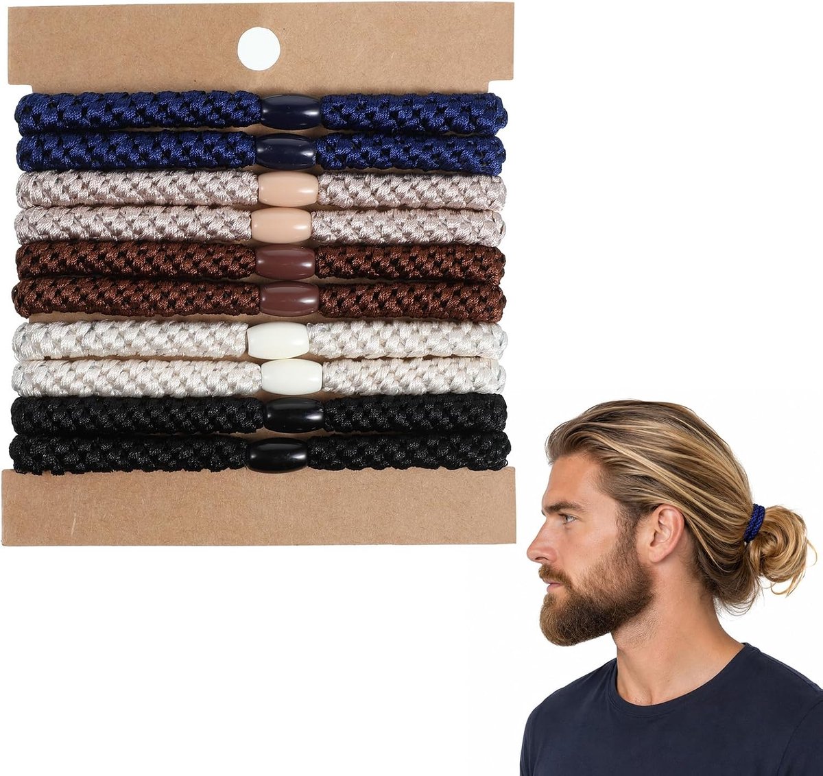 Haarelastiekjes voor heren, 10 stuks, gevlochten haarelastiekjes, armband, haarelastiekjes voor mannen, zonder - ShopVlot