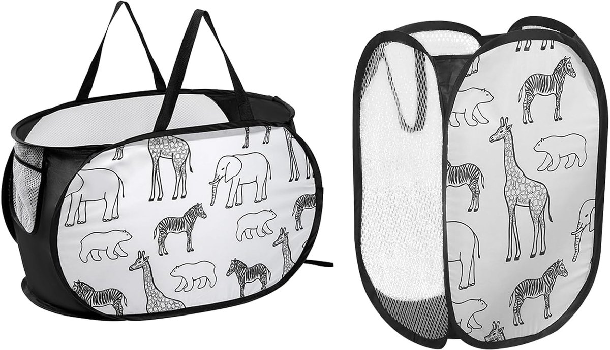 Pack of 2 Foldable Mesh Fabric Laundry Baskets with Animal Pattern Laundry Basket for Dirty Laundry Pop Up Laundry - ShopVlot