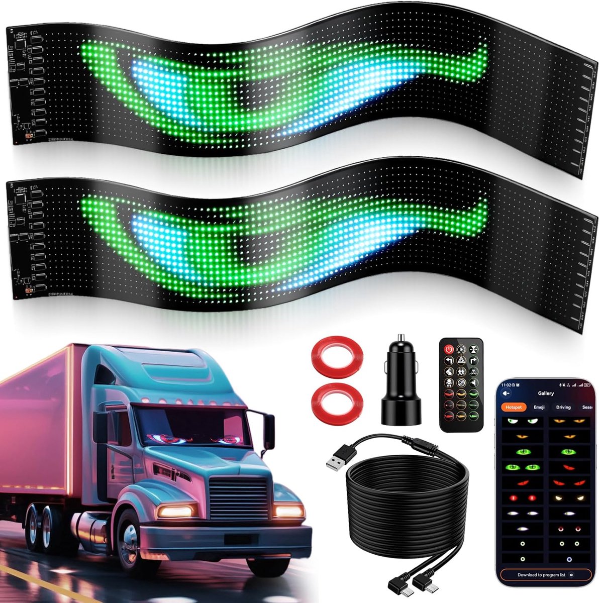 EYPINS Devil Eyes LED Eyes Car 120 x 595 mm Programmable Flexible LED Panel Bluetooth App Remote Control for Car - ShopVlot