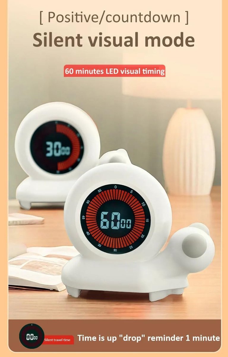 Visual Timer, Digital Rechargeable, 60 Minutes, Countdown, Timer with Mute Switch and Memory Function, LED Kitchen - ShopVlot