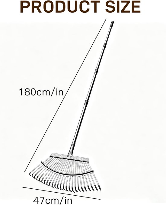 Tuinbladhark, tuinhark, 4-delige verstelbare bladhark, 47 cm breed, 180 cm steel, waaierbezem metaal, waaierbezem - ShopVlot — afbeelding 5