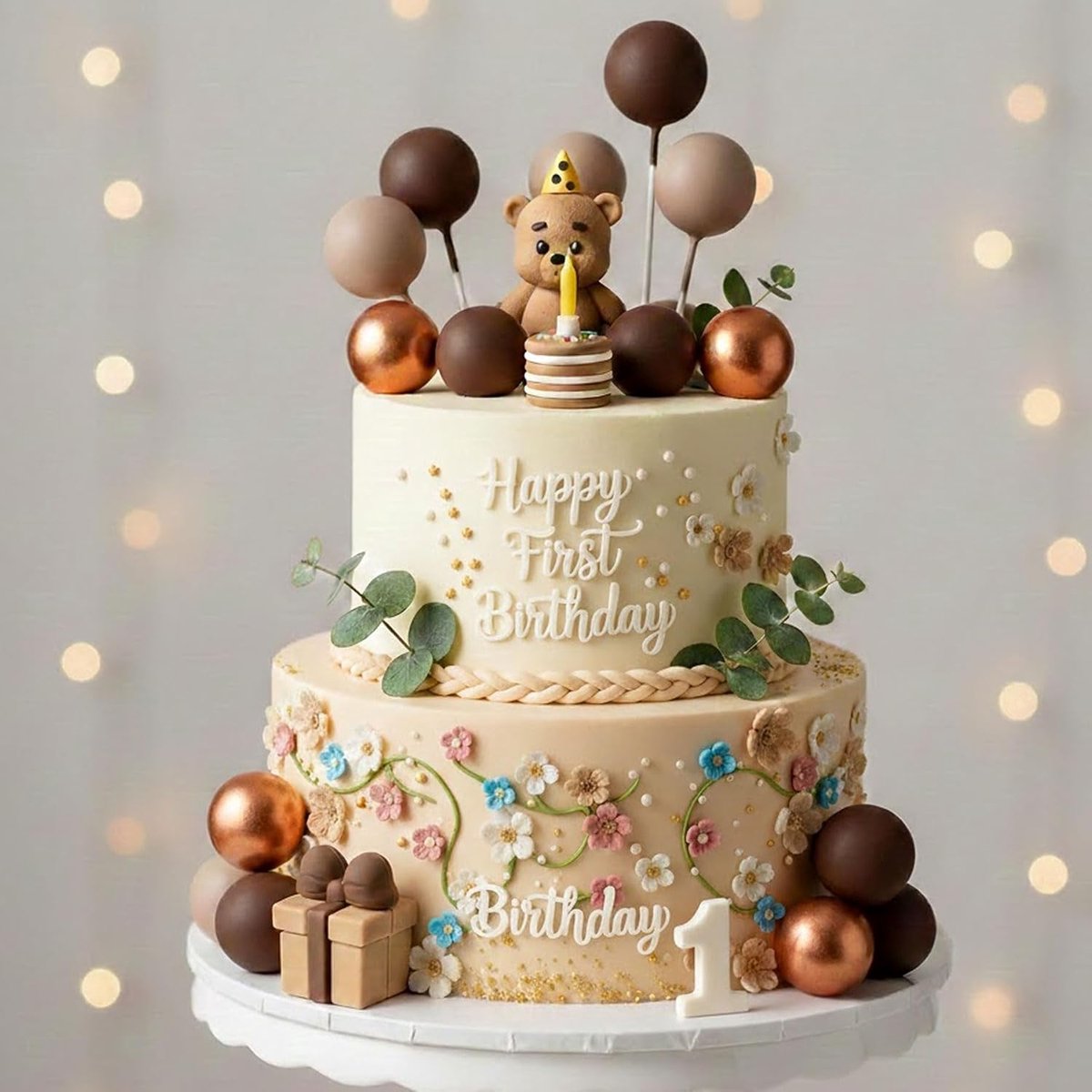 19 stuks taartdecoratie beer figuren set voor verjaardag jongens meisjes 1 jaar doop taartdecoratie bruin goud beer - ShopVlot