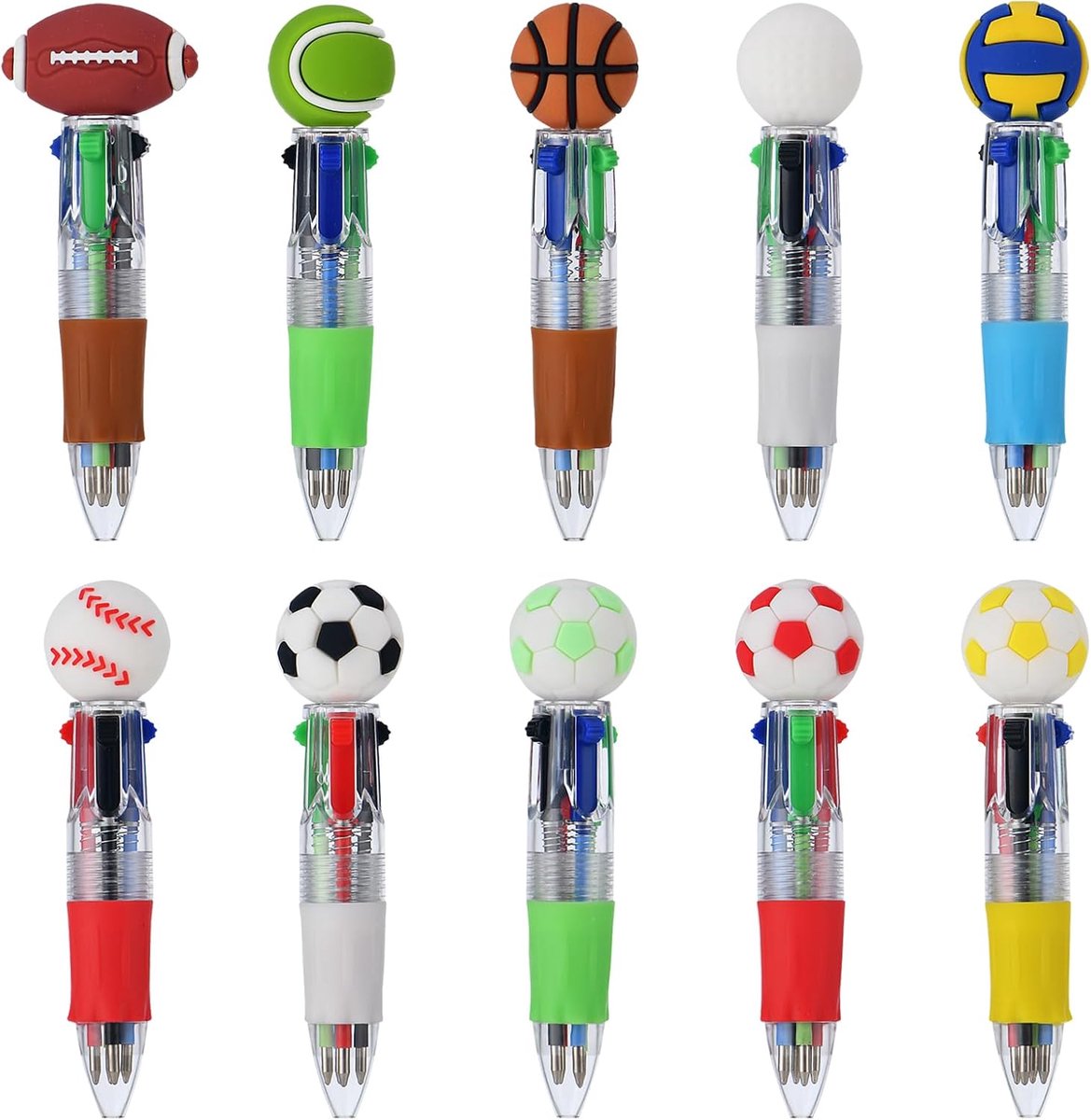Voetbalbalpen, 10 stuks, 4-in-1 kleuren met cartoon-voetbalmotief, alles-in-één pennenset, schoolbenodigdheden - ShopVlot