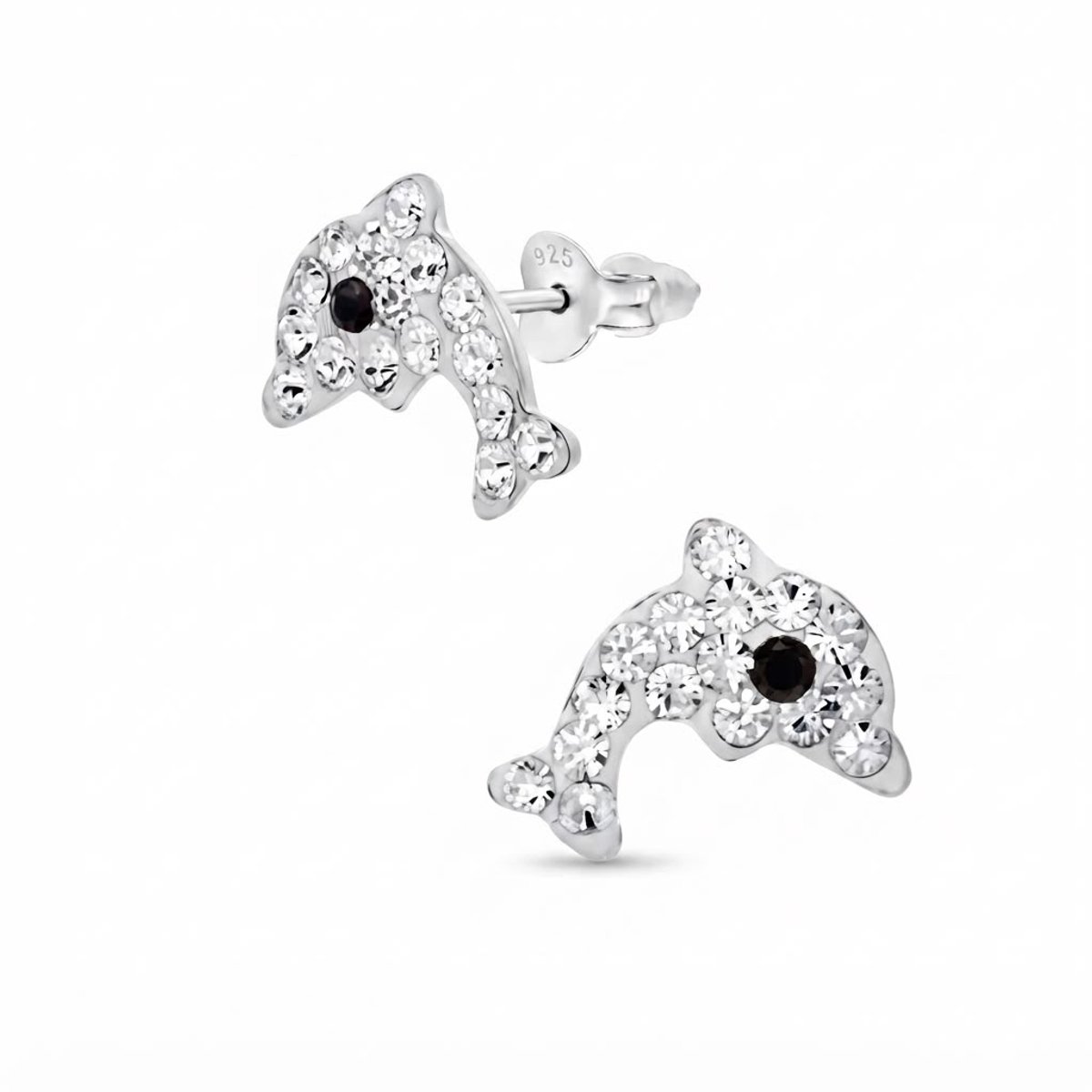 Oorsteker Meisjes - Dolfijn – Kinder Oorbellen Meisjes – 925 Zilver – Oorbellen met Steentjes – 11 x 8 mm