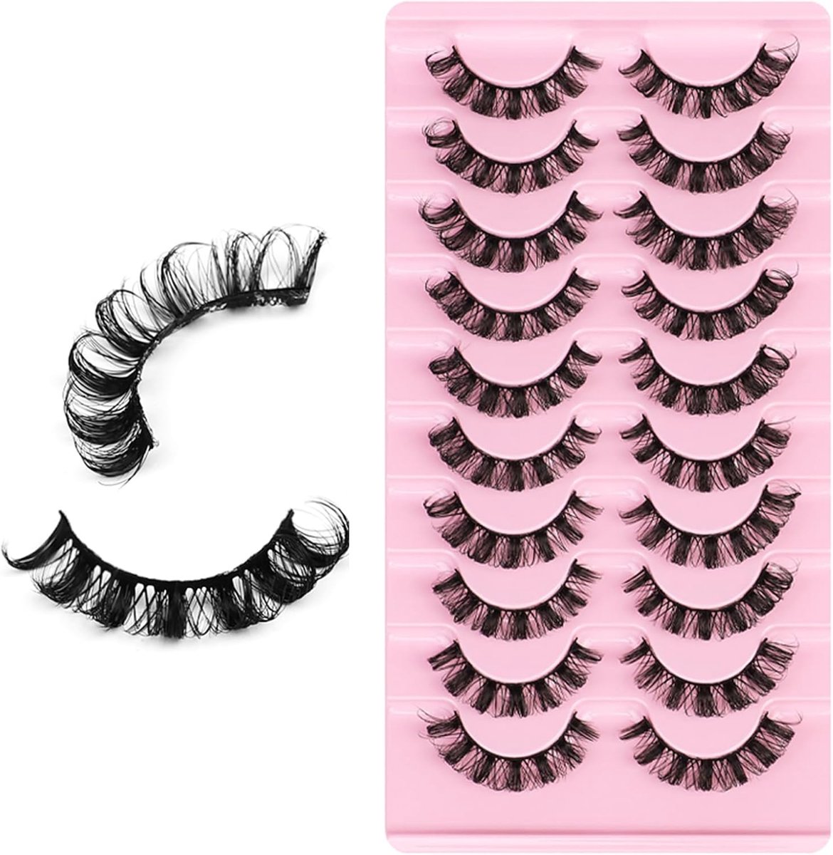 3D-valse wimpers, 10 paar D-krul, kunstwimpers, dramatische Russische stripwimpers, wispy faux nertswimpers - ShopVlot