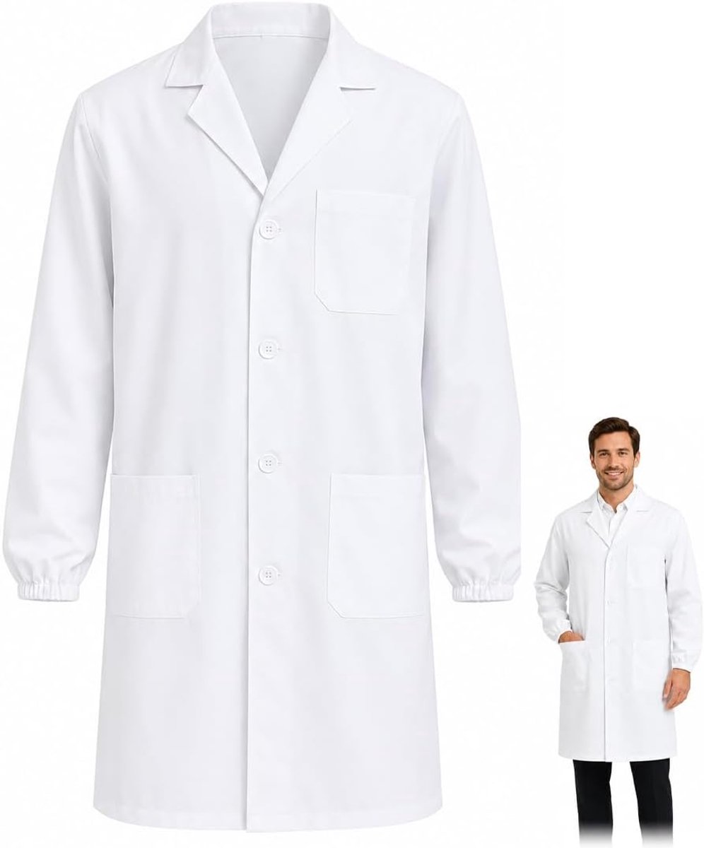 Labjas, doktersjas voor vrouwen & mannen, wit, laboratoriumjas/doktersjas met lange mouwen, medisch kostuum, werkjas - ShopVlot