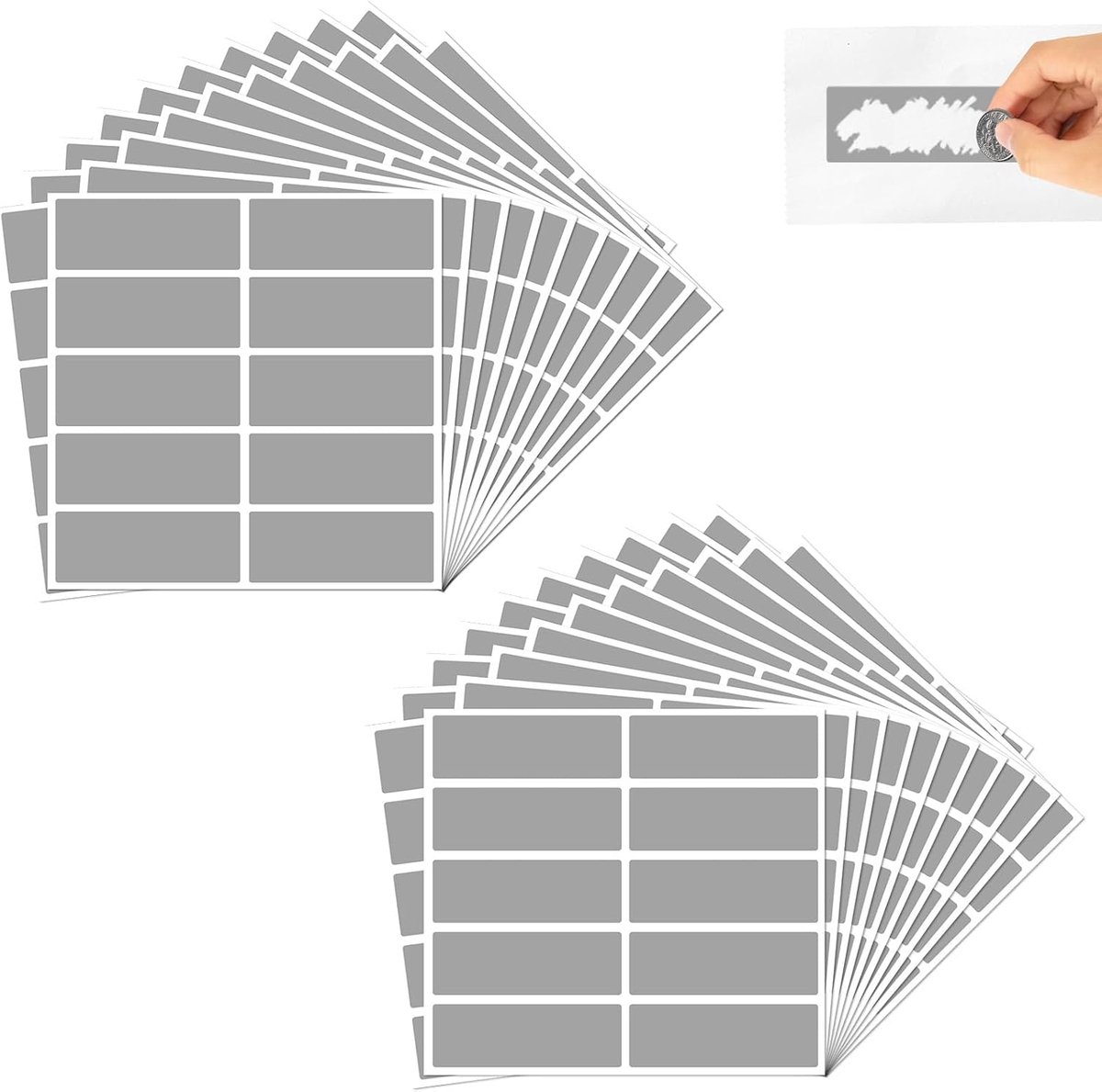 400 x grote krasstickers 6,5 x 2,5 cm en 6 x 2 cm rechthoekige etiketten voor doe-het-zelf kraskaarten tickets grijs - ShopVlot