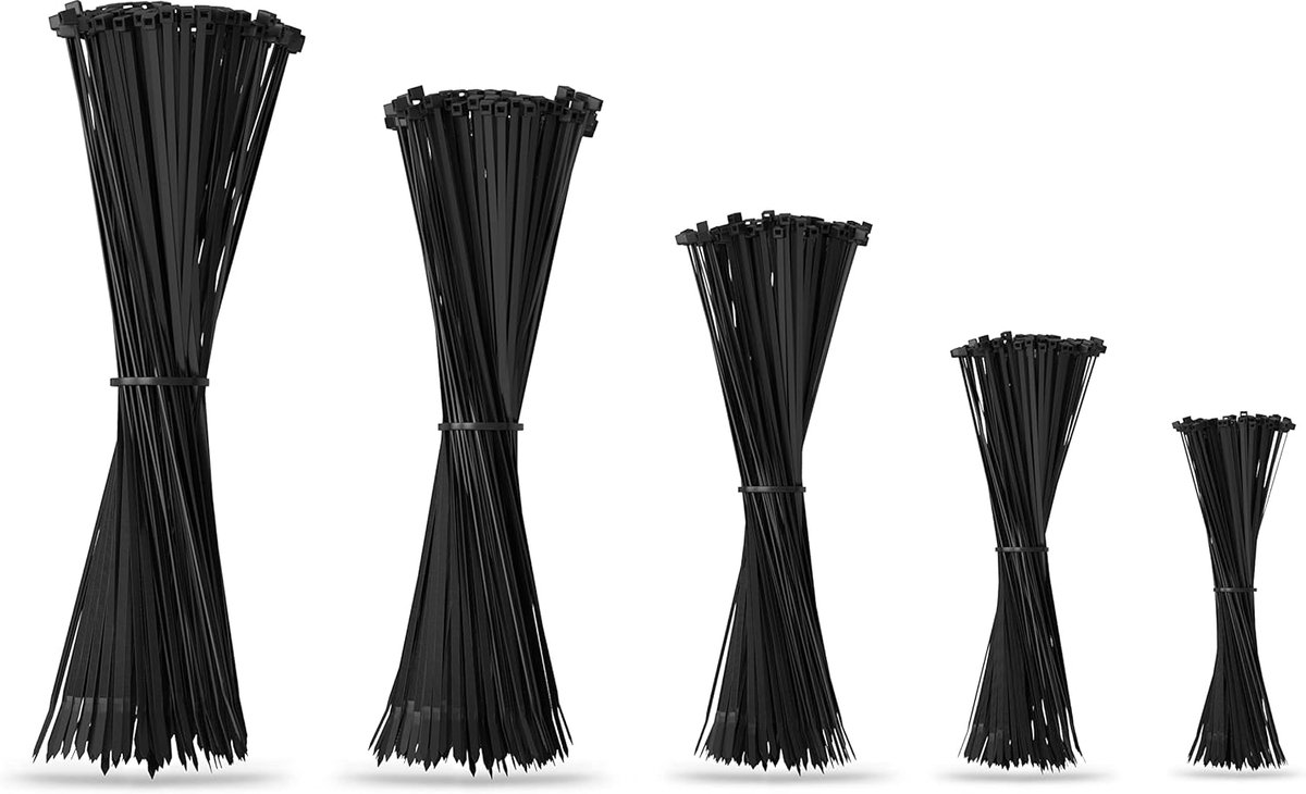 Cable Tie Set of 500 - 5 Different Sizes - UV Resistant Cable Ties Made of Robust and Durable Plastic - ShopVlot