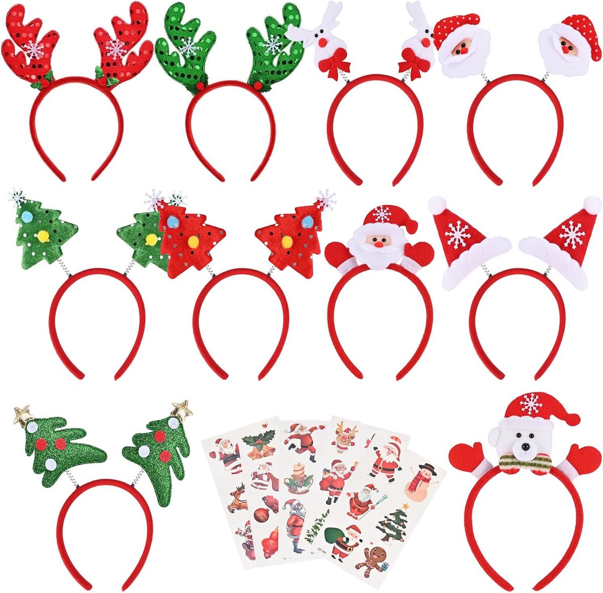 Faburo Pack of 10 Christmas Headband Hair Accessories Christmas Decoration with Christmas Stickers for Christmas Party - ShopVlot