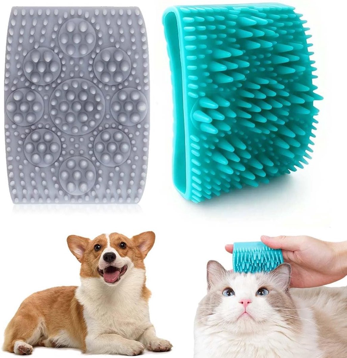 2 Pezzi Spazzola Da Bagno Per Cane Spazzola 2-In-1 Per Gatto E Cane, Asciutto E Bagnato Con Manico Ergonomico, Per - ShopVlot