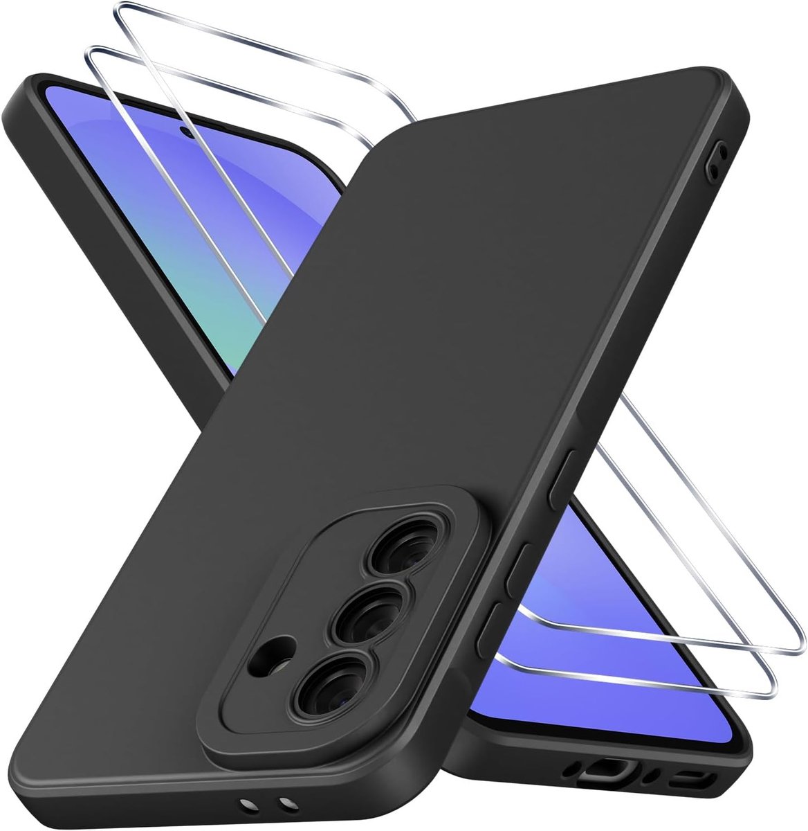 Beschermhoes voor Samsung Galaxy A36 5G, met 2 stuks gehard glas, beschermhoes van zachte TPU-siliconen, volledige - ShopVlot