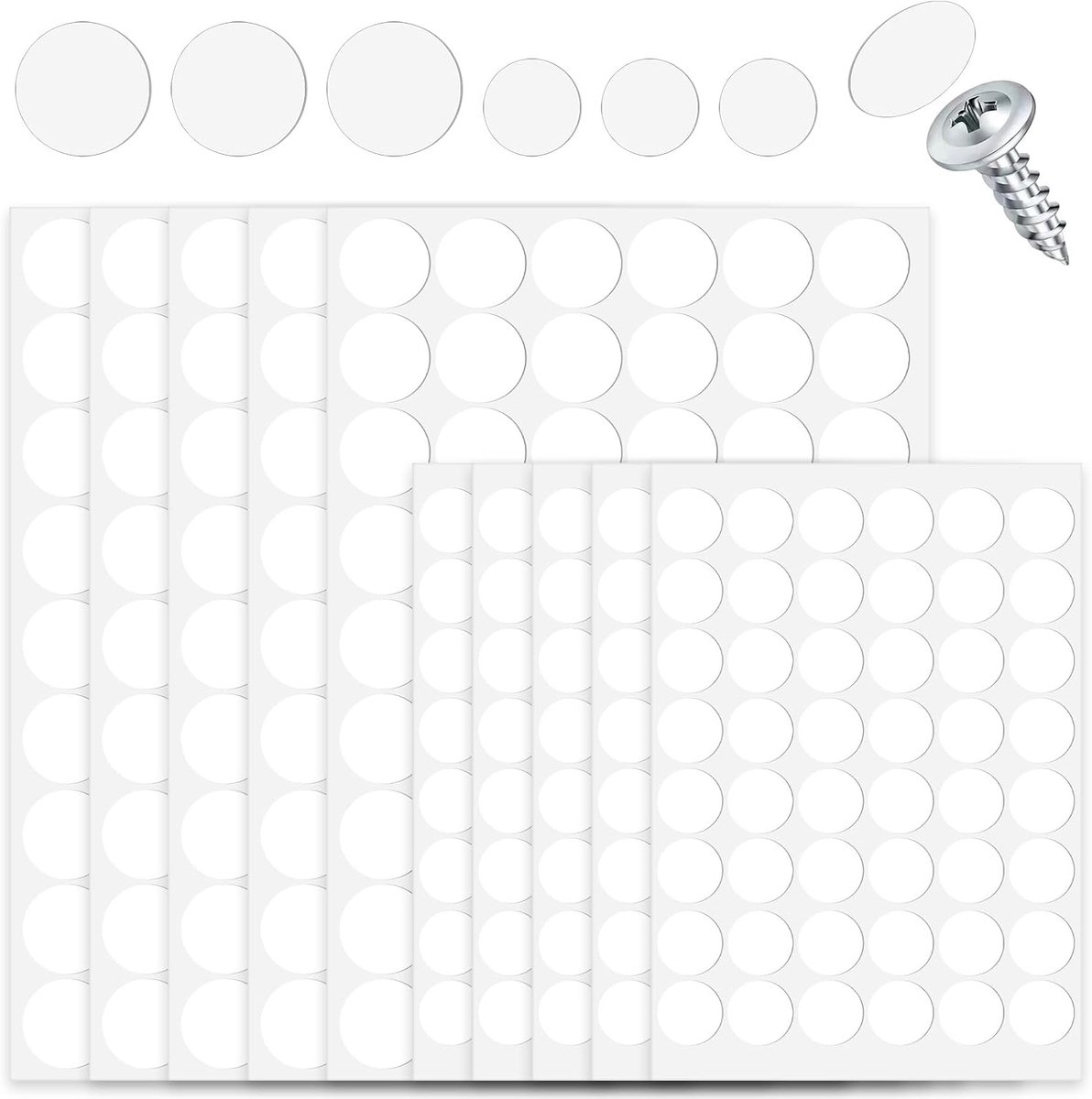 510 stuks schroefafdekkingen, zelfklevend, wit, Ø 15 mm, Ø 21 mm, rond, zelfklevende afdekdoppen, stickers - ShopVlot
