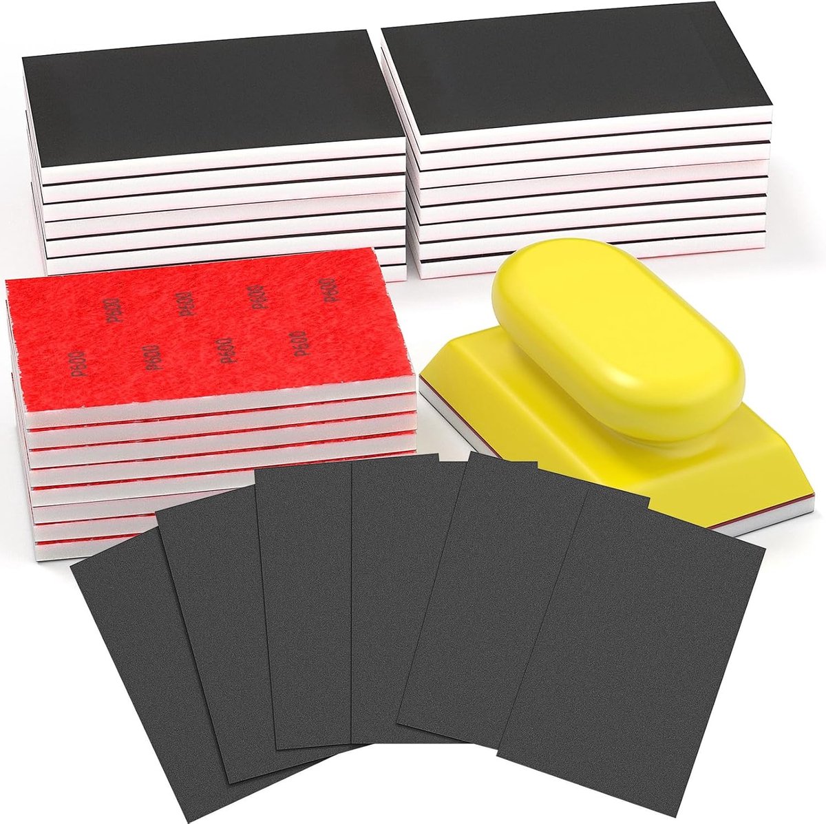BURMONG 25 stuks schuursponsset 600 korrels, herbruikbare 7 x 10 cm natte droge schuimschuurblokken voor hout - ShopVlot